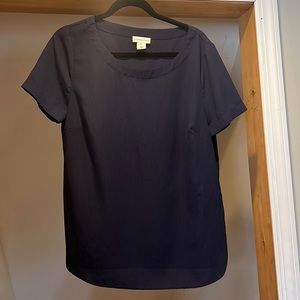 Adrienne Vittadini Navy Blue Short Sleeve Summer Blouse Size L